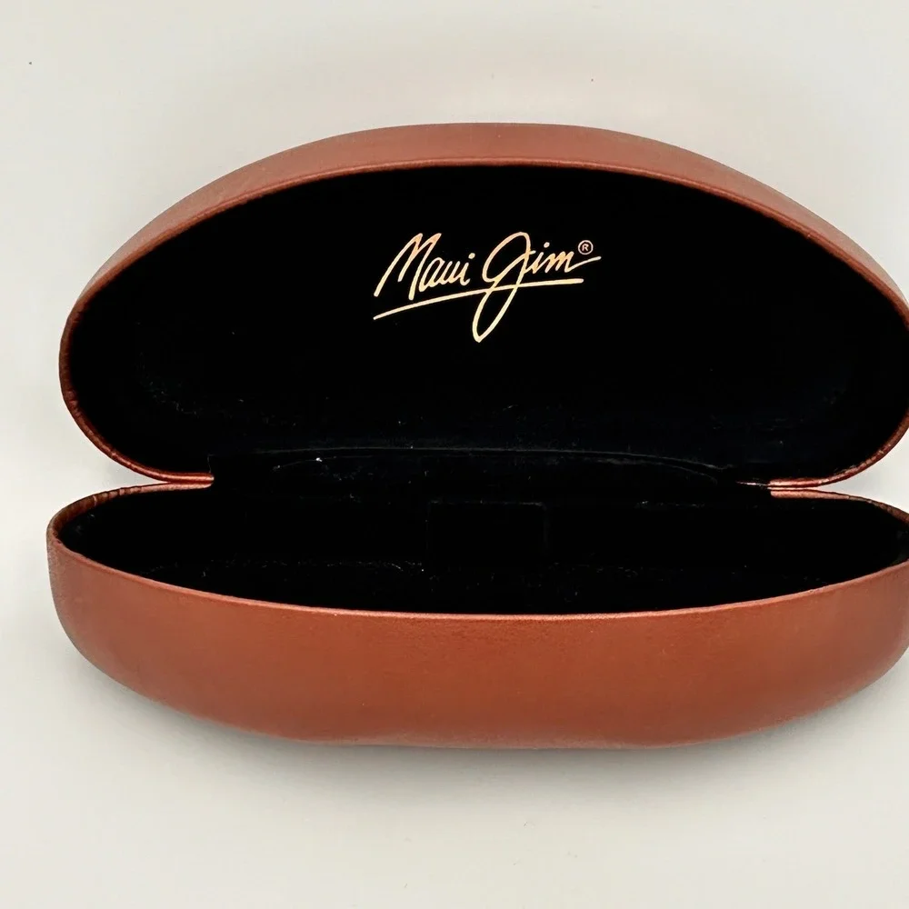 Maui Jim Brown Hard Clamshell Sunglasses Case Textured Faux Leather Logo Case